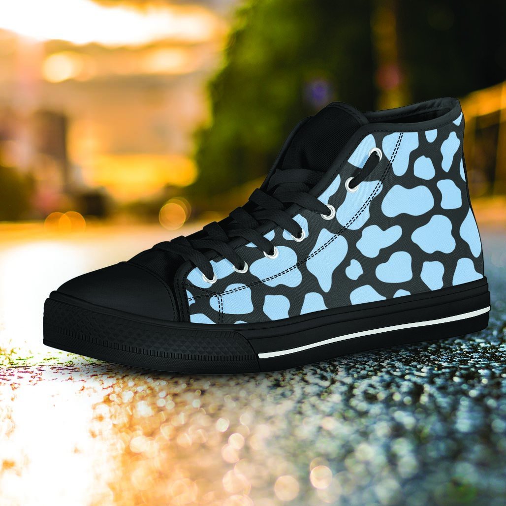 Blue And Black Cow Print Women's High Top Shoes-grizzshop