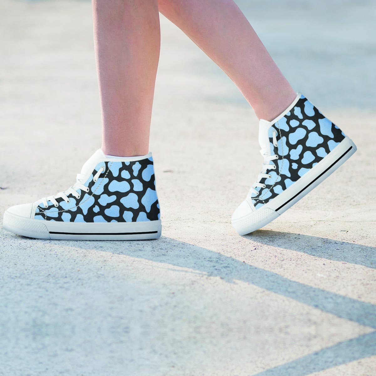 Blue And Black Cow Print Women's High Top Shoes-grizzshop