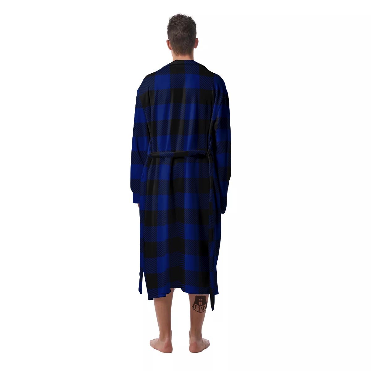 Blue And Black Steel Buffalo Check Print Pattern Men's Robe-grizzshop