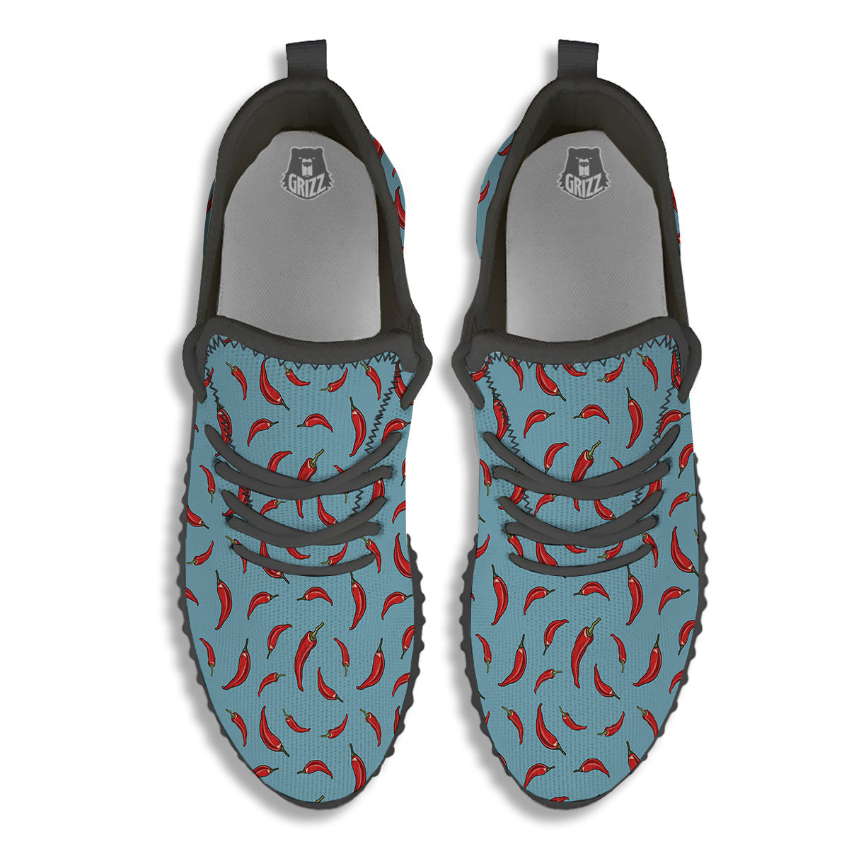 Blue And Chili Pepper Print Pattern Black Walking Shoes-grizzshop