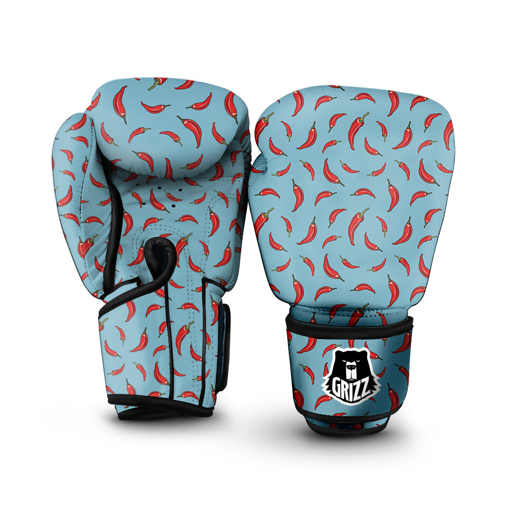 Blue And Chili Pepper Print Pattern Boxing Gloves-grizzshop