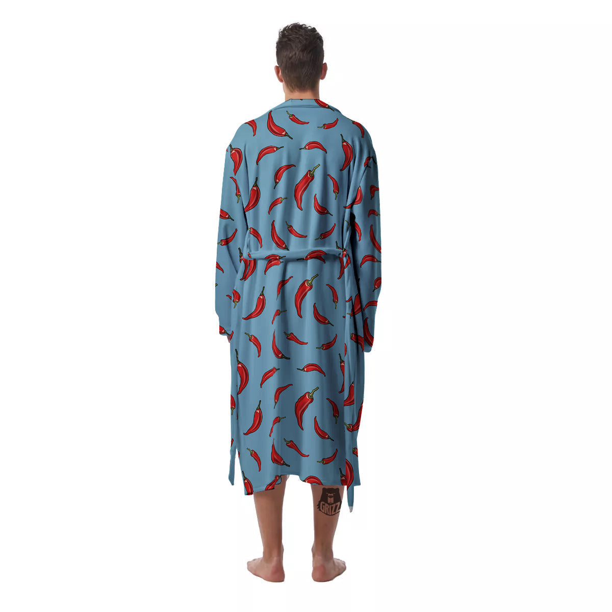 Blue And Chili Pepper Print Pattern Men's Robe-grizzshop