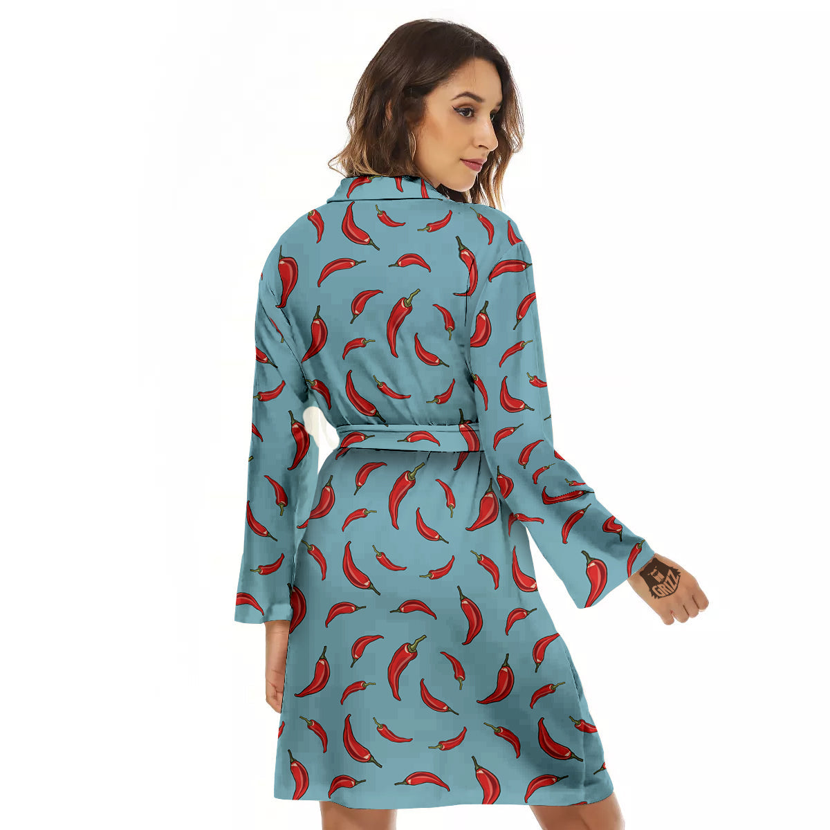 Blue And Chili Pepper Print Pattern Women's Robe-grizzshop