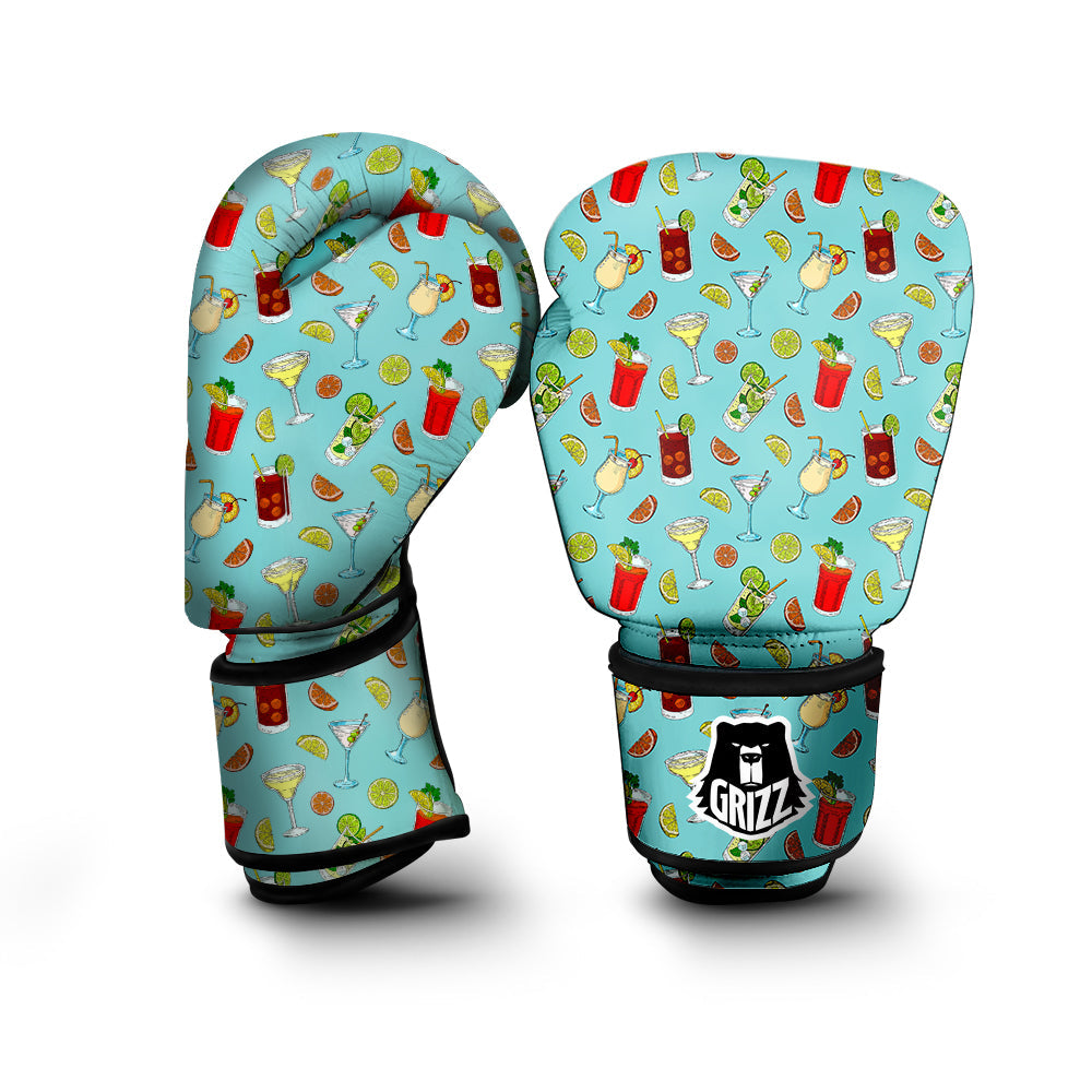 Blue And Cocktail Print Pattern Boxing Gloves-grizzshop