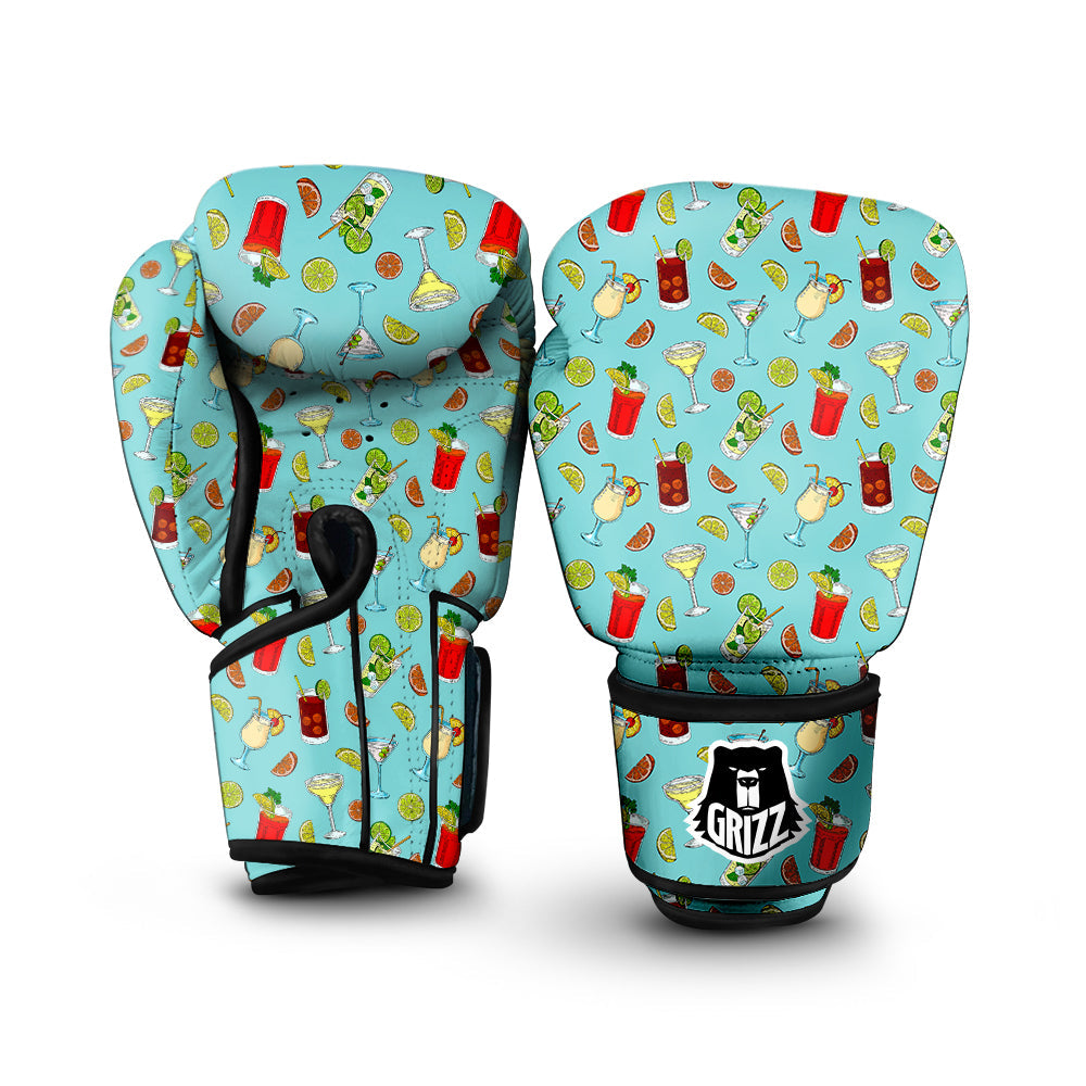 Blue And Cocktail Print Pattern Boxing Gloves-grizzshop