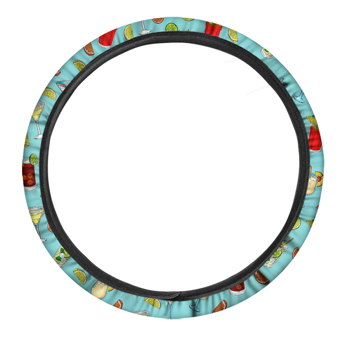 Blue And Cocktail Print Pattern Car Steering Wheel Cover-grizzshop