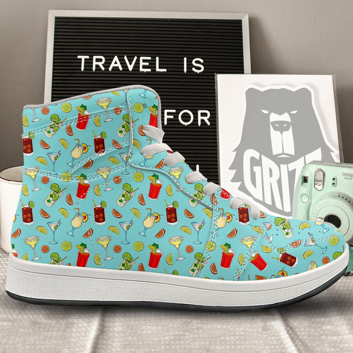 Blue And Cocktail Print Pattern High Top Sneakers-grizzshop