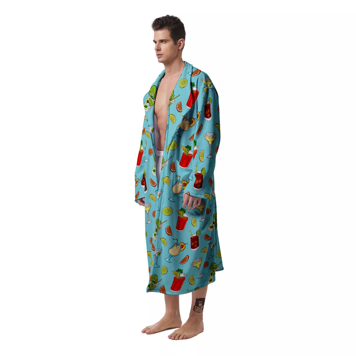 Blue And Cocktail Print Pattern Men's Robe-grizzshop