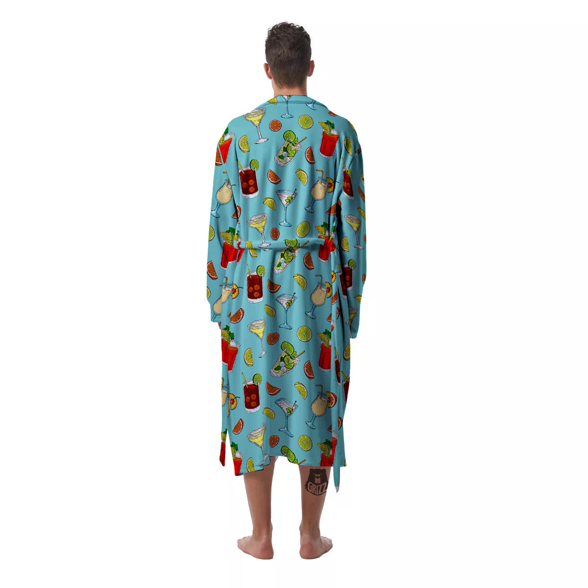 Blue And Cocktail Print Pattern Men's Robe-grizzshop