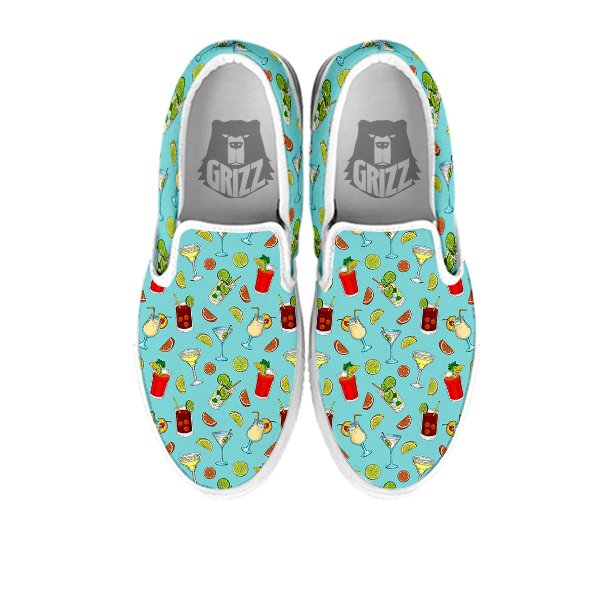 Blue And Cocktail Print Pattern White Slip On Shoes-grizzshop