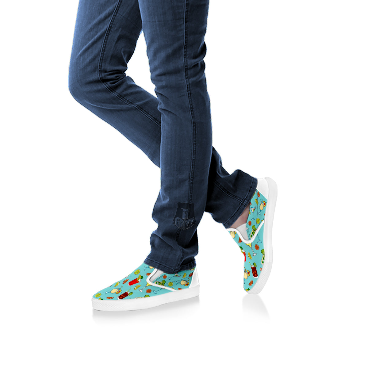 Blue And Cocktail Print Pattern White Slip On Shoes-grizzshop