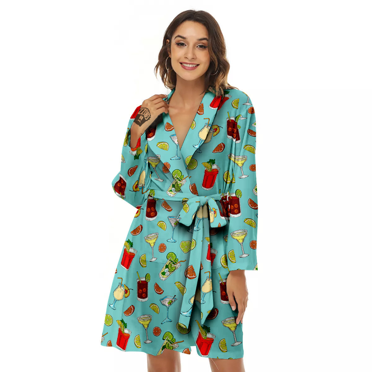 Blue And Cocktail Print Pattern Women's Robe-grizzshop