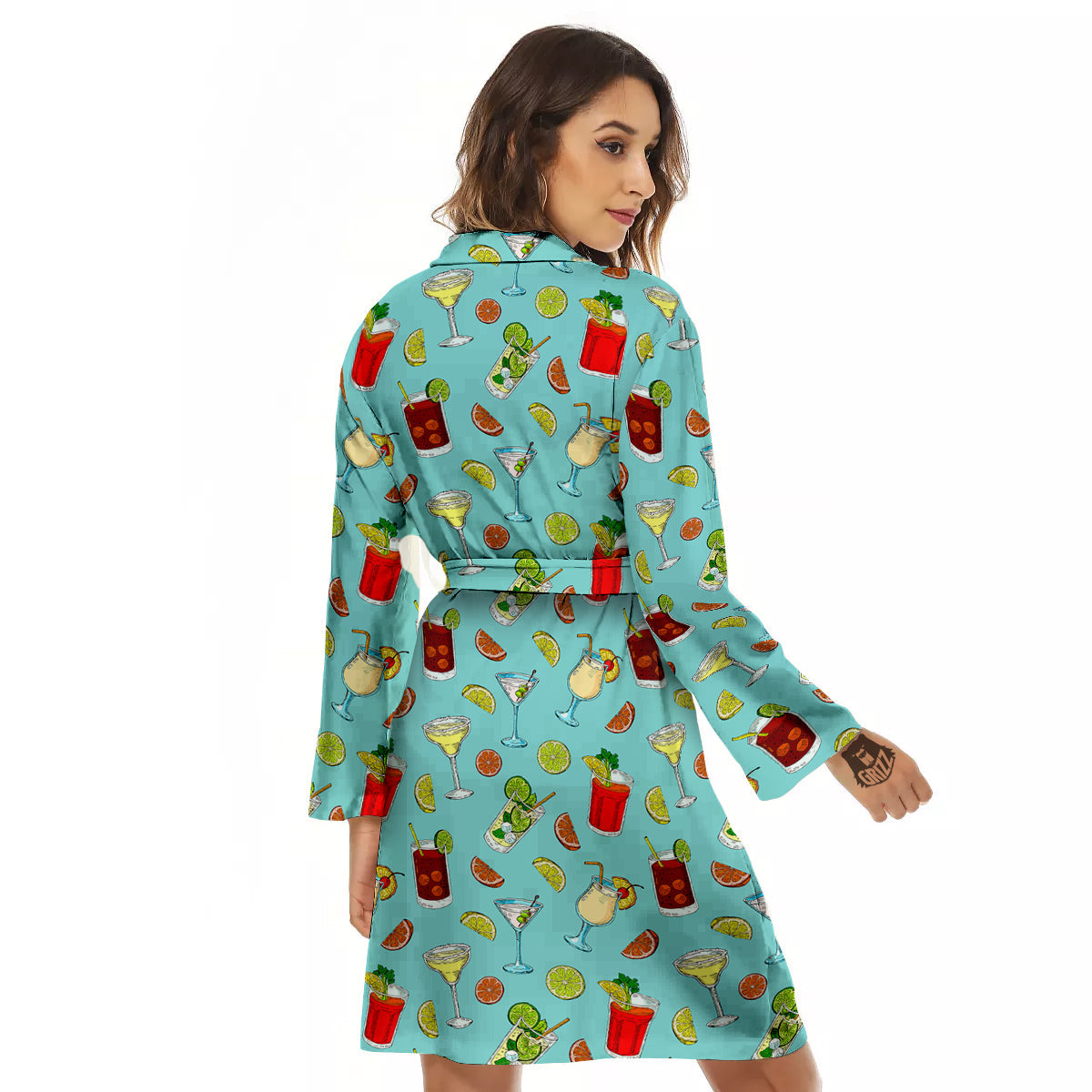 Blue And Cocktail Print Pattern Women's Robe-grizzshop