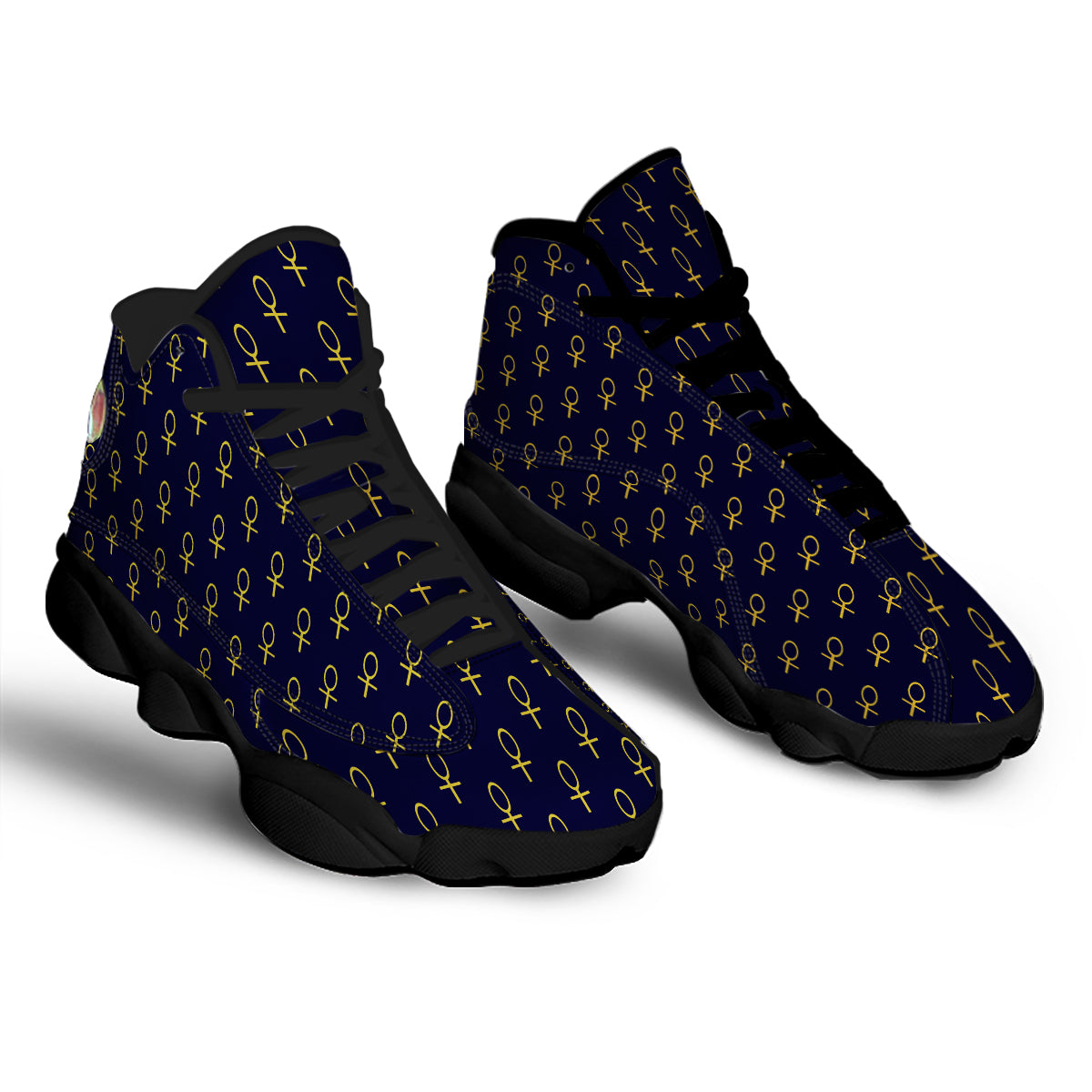 Blue And Gold Ankh Print Pattern Black Basketball Shoes-grizzshop