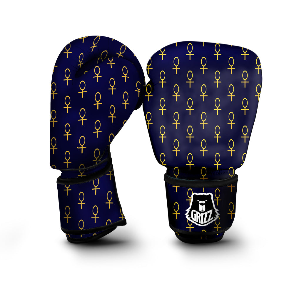 Blue And Gold Ankh Print Pattern Boxing Gloves-grizzshop