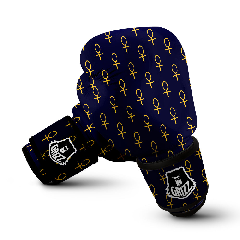 Blue And Gold Ankh Print Pattern Boxing Gloves-grizzshop