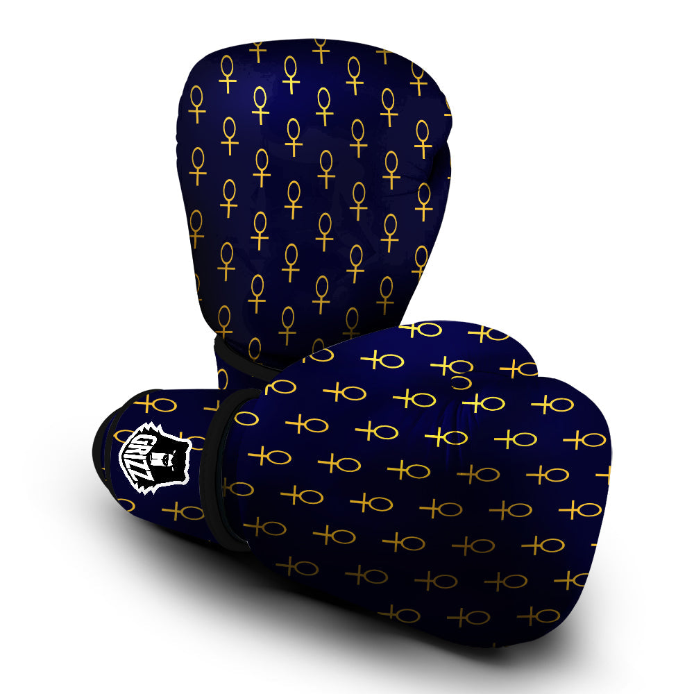 Blue And Gold Ankh Print Pattern Boxing Gloves-grizzshop