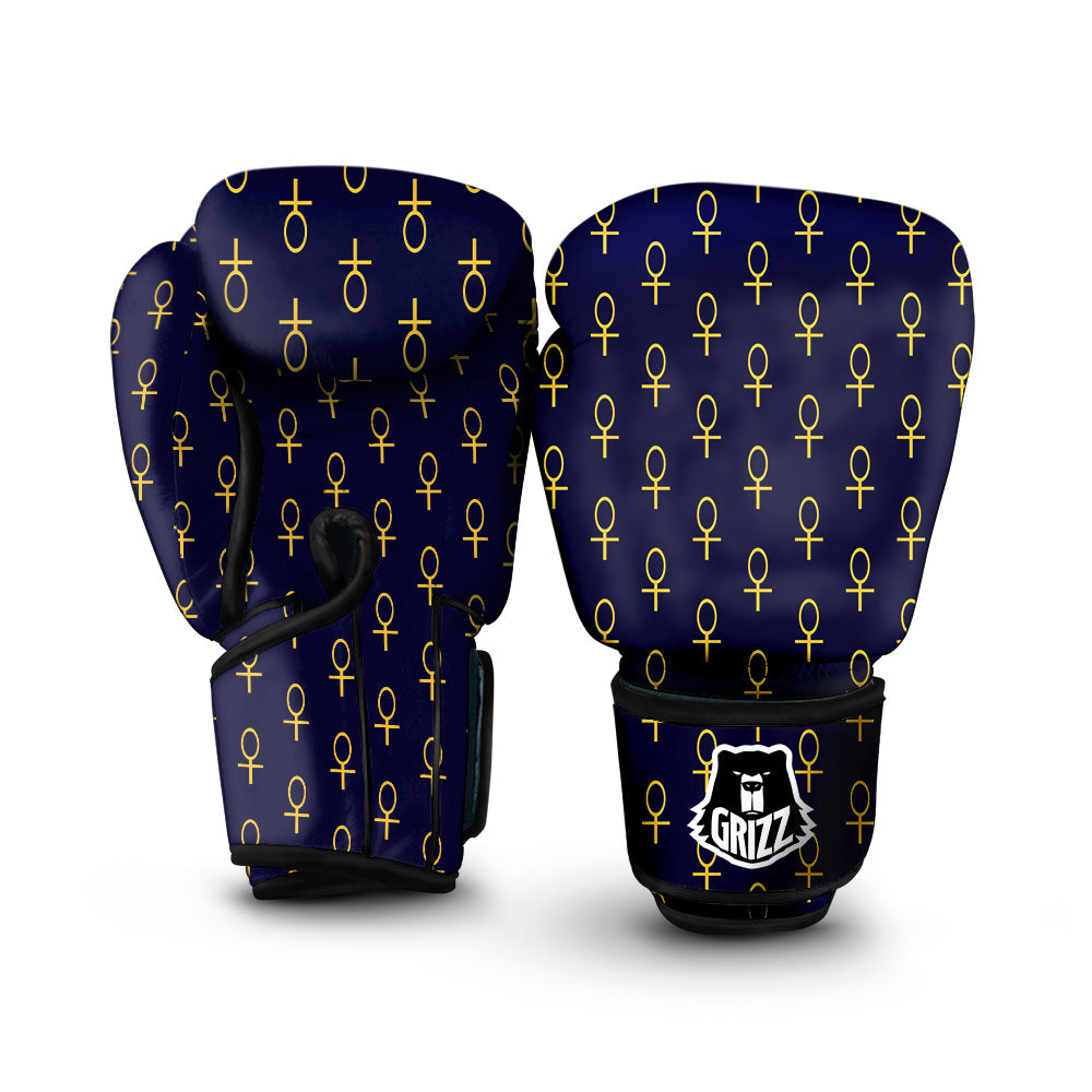 Blue And Gold Ankh Print Pattern Boxing Gloves-grizzshop