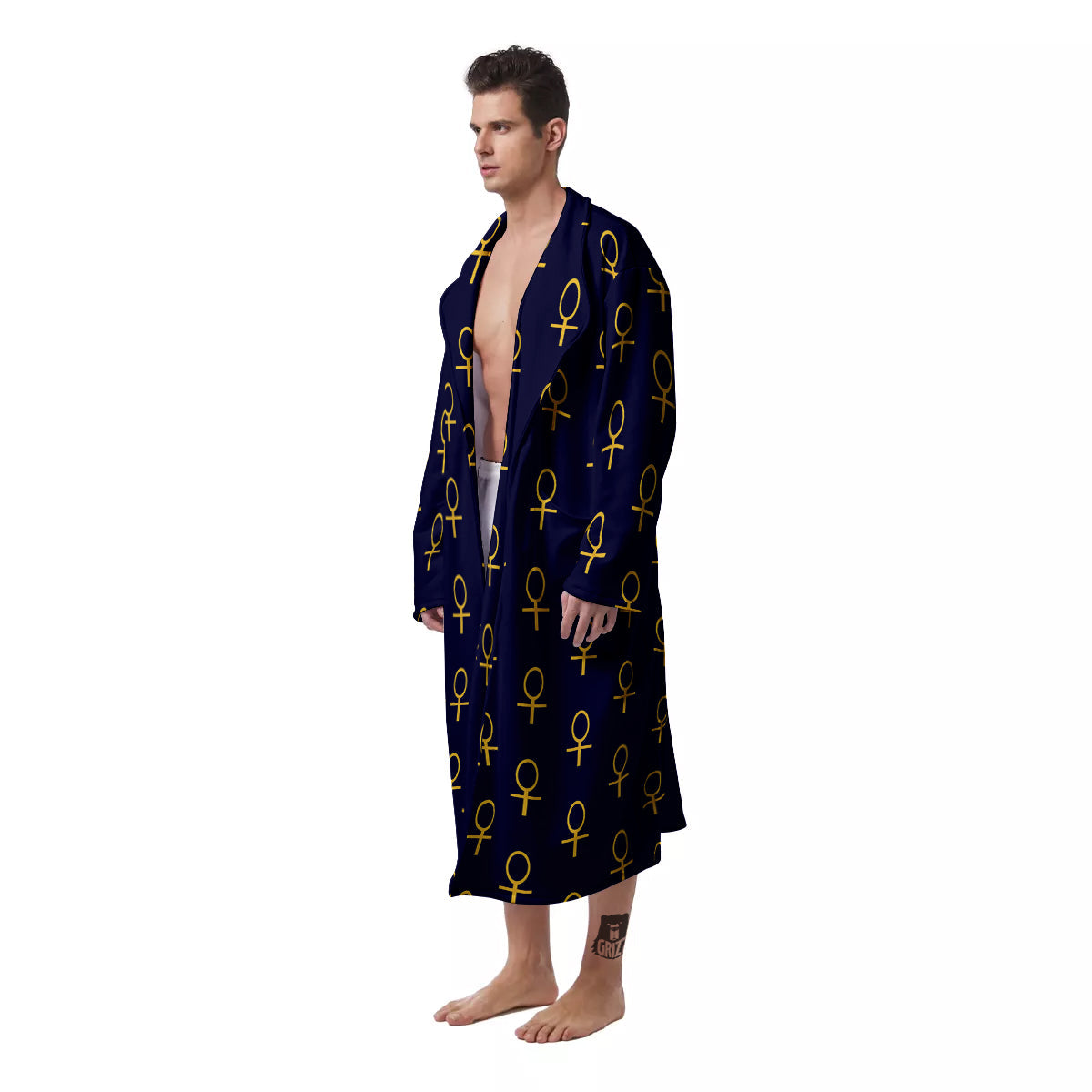 Blue And Gold Ankh Print Pattern Men's Robe-grizzshop