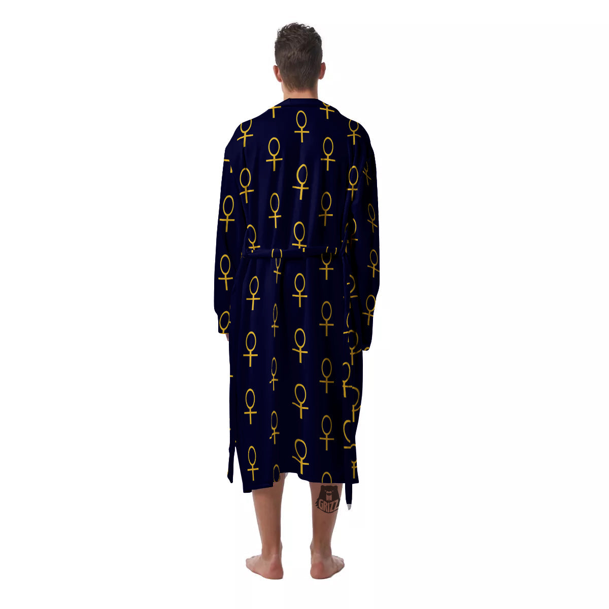 Blue And Gold Ankh Print Pattern Men's Robe-grizzshop