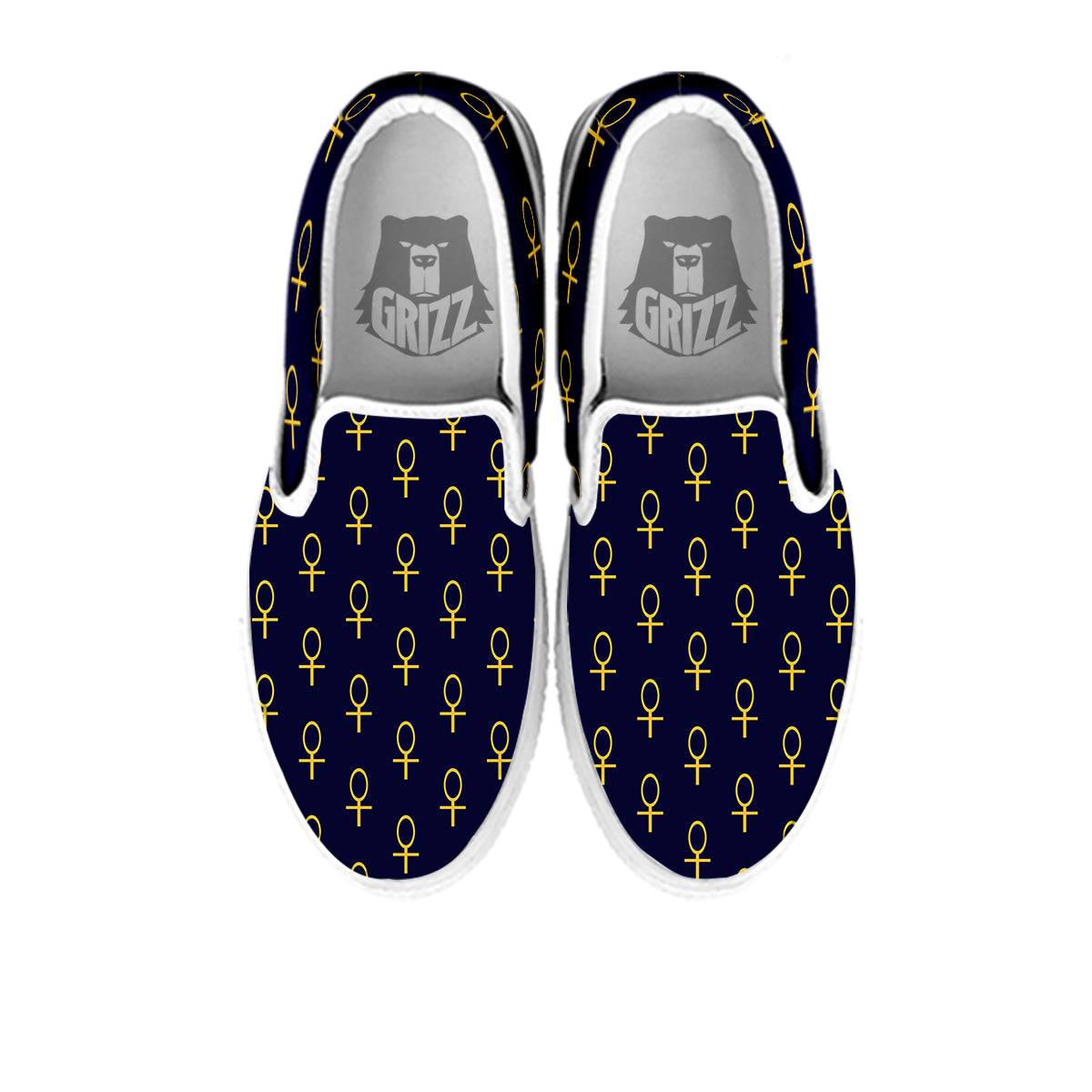 Blue And Gold Ankh Print Pattern White Slip On Shoes-grizzshop