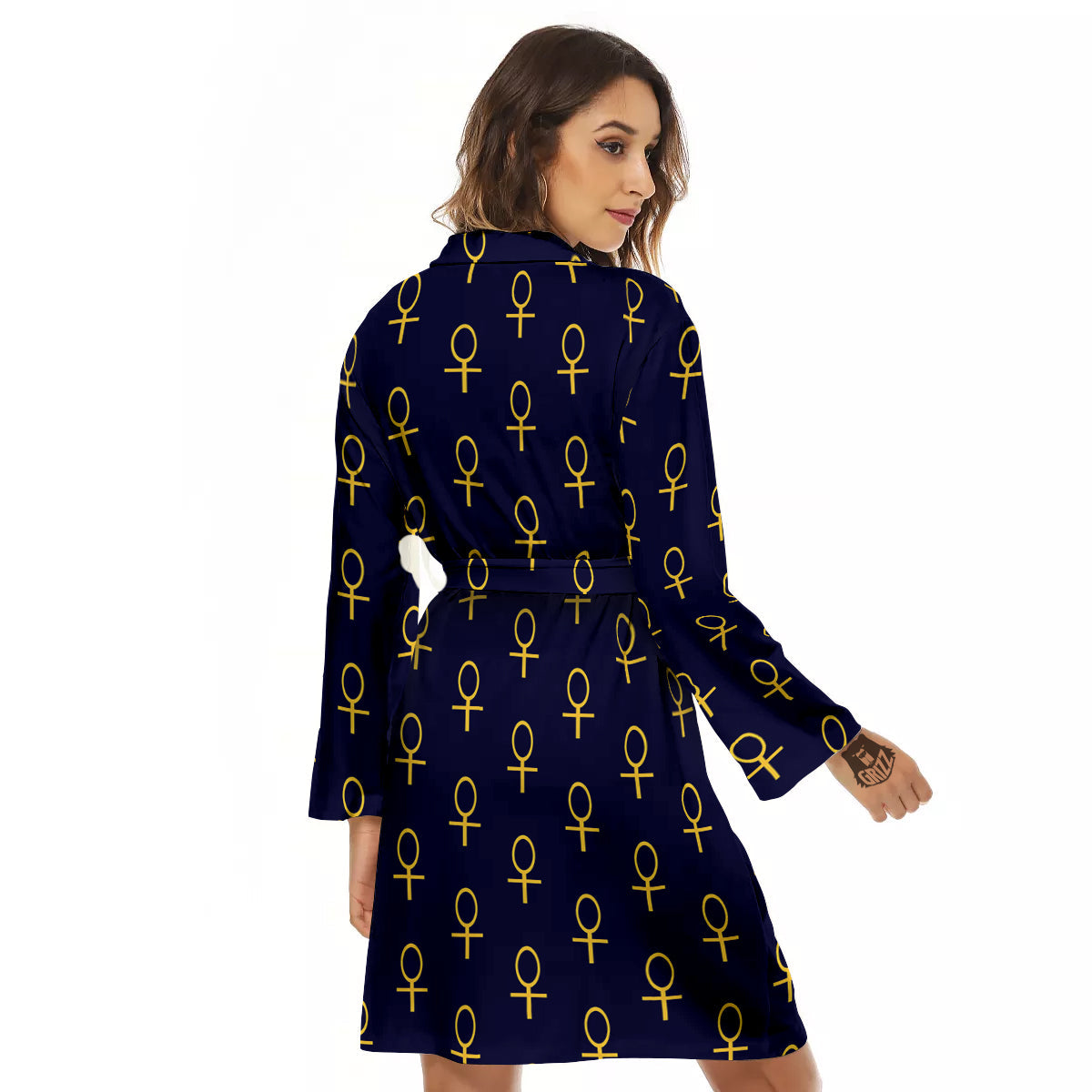 Blue And Gold Ankh Print Pattern Women's Robe-grizzshop