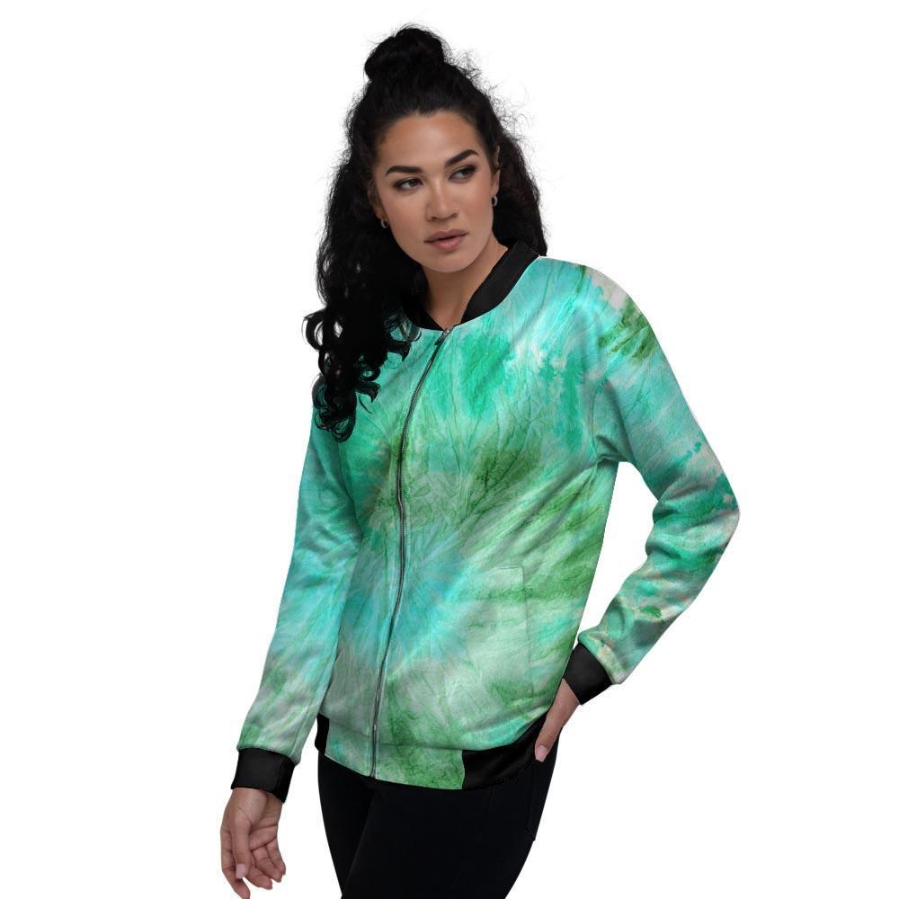 Blue And Green Tie Dye Women's Bomber Jacket-grizzshop