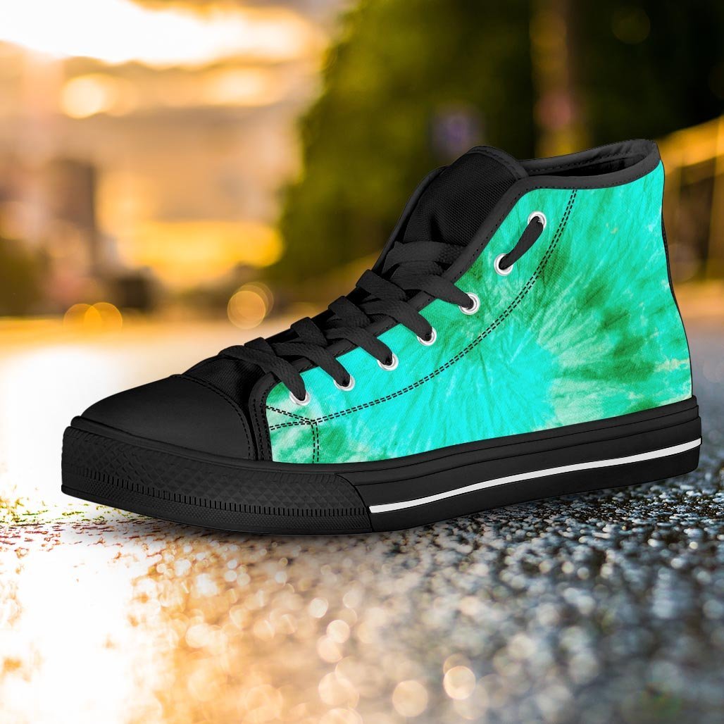 Blue And Green Tie Dye Women's High Top Shoes-grizzshop