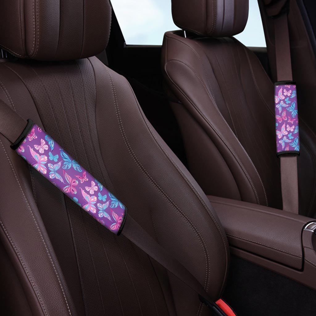 Blue And Pink Butterfly Print Seat Belt Cover-grizzshop