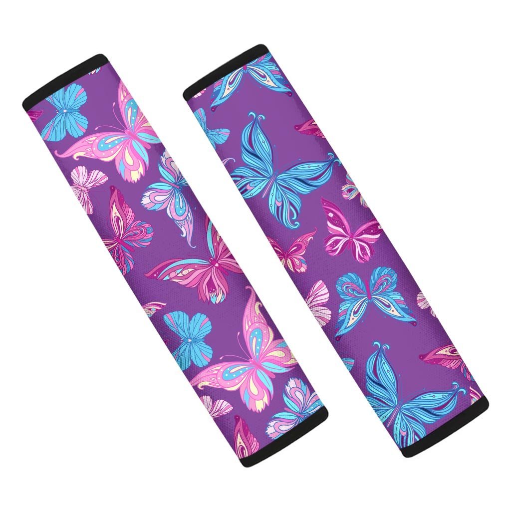 Blue And Pink Butterfly Print Seat Belt Cover-grizzshop