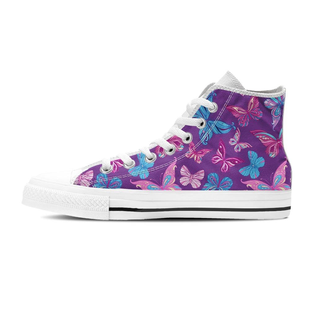 Blue And Pink Butterfly Print Women's High Top Shoes-grizzshop