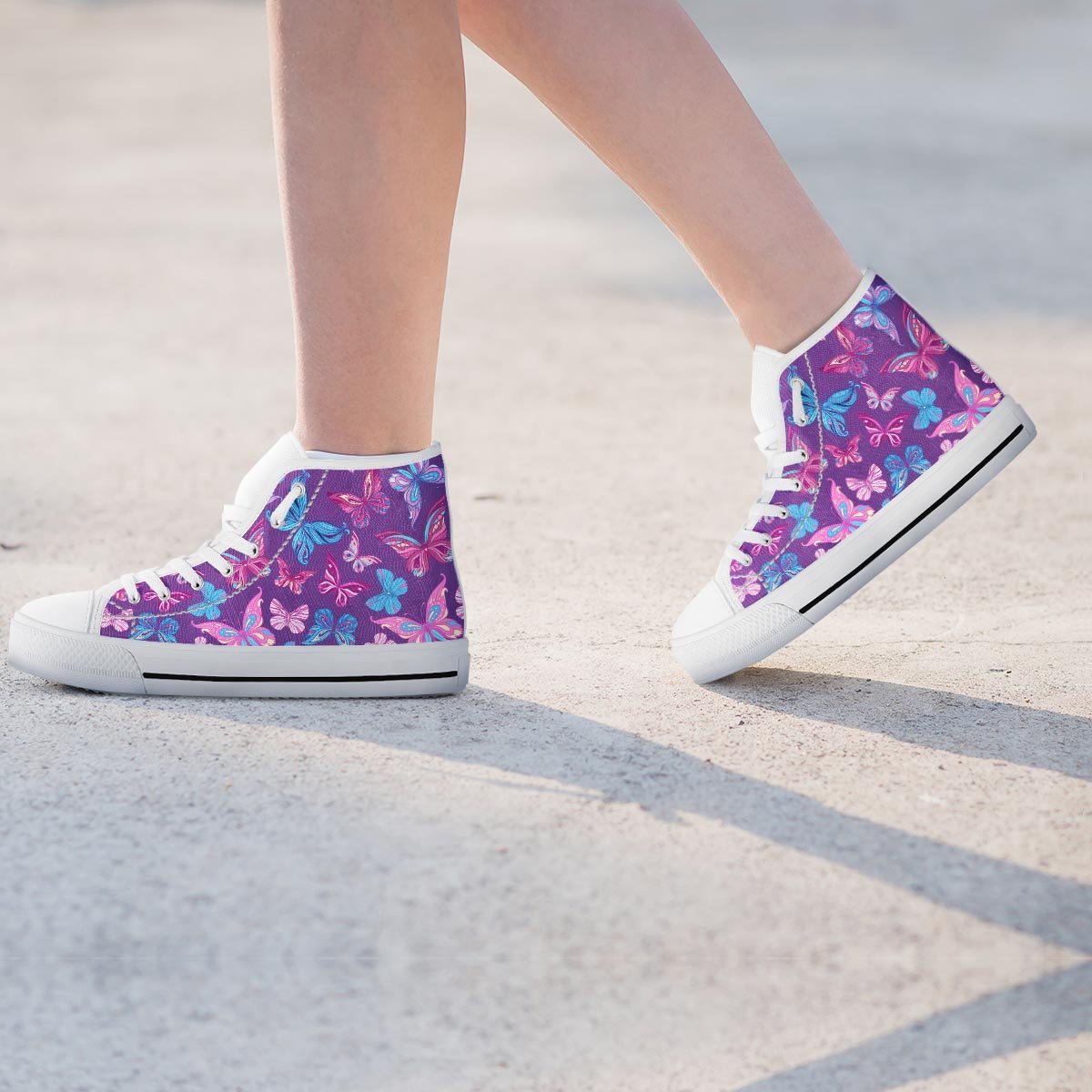 Blue And Pink Butterfly Print Women's High Top Shoes-grizzshop