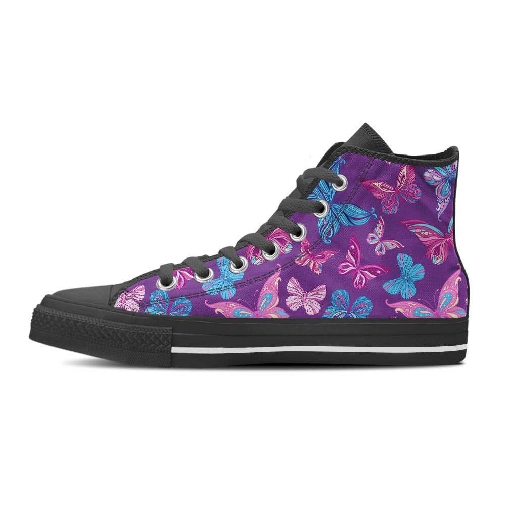 Blue And Pink Butterfly Print Women's High Top Shoes-grizzshop
