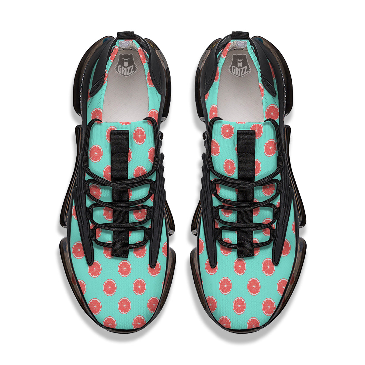Blue And Pink Grapefruit Sliced Print Pattern Black Gym Shoes-grizzshop