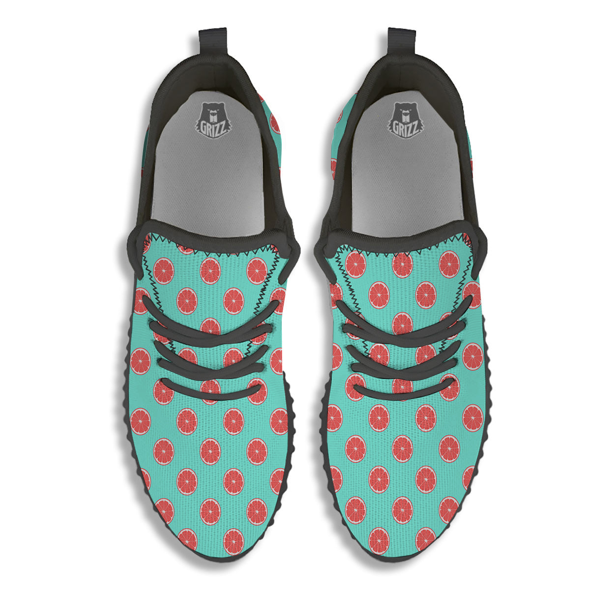 Blue And Pink Grapefruit Sliced Print Pattern Black Walking Shoes-grizzshop