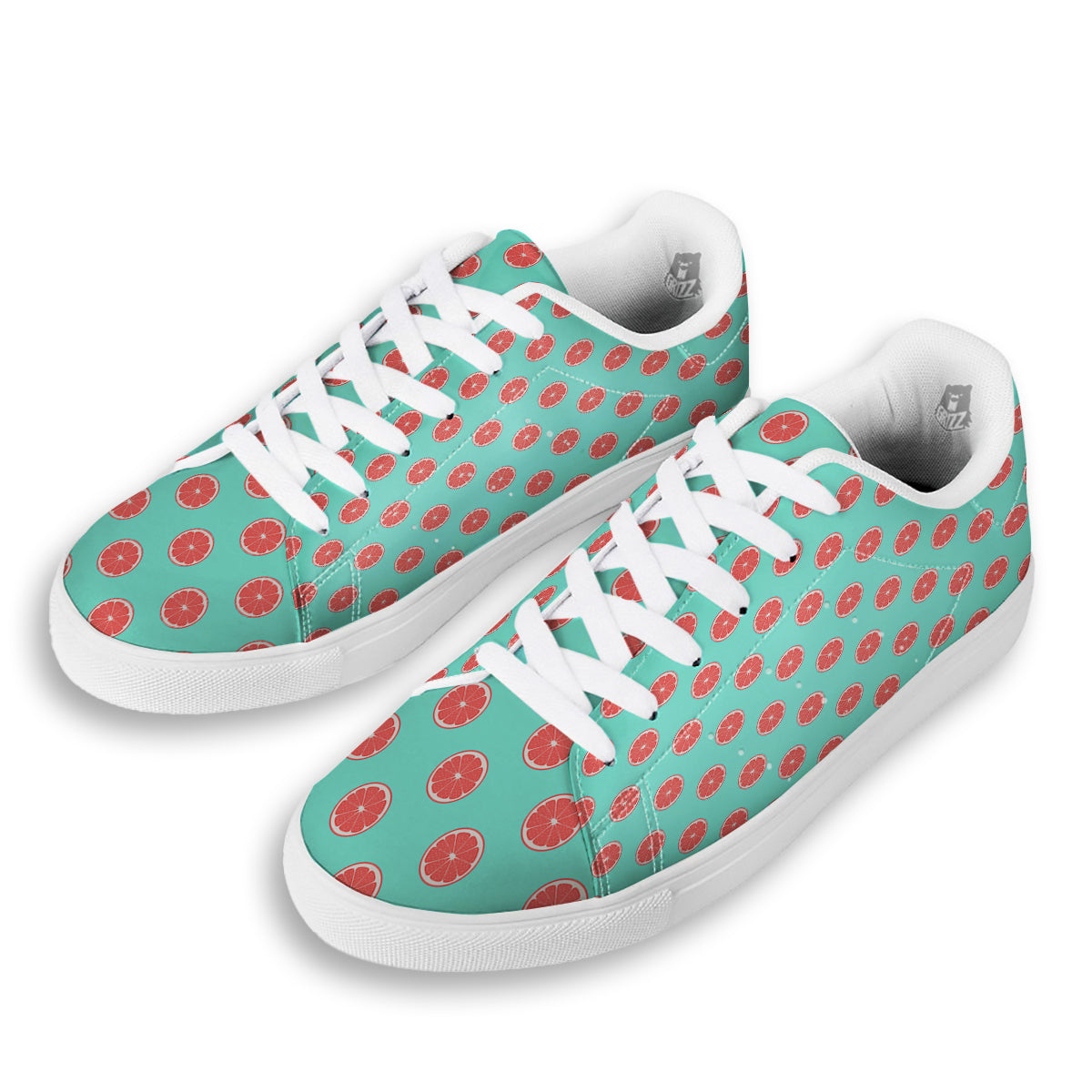 Blue And Pink Grapefruit Sliced Print Pattern White Low Top Sneakers-grizzshop