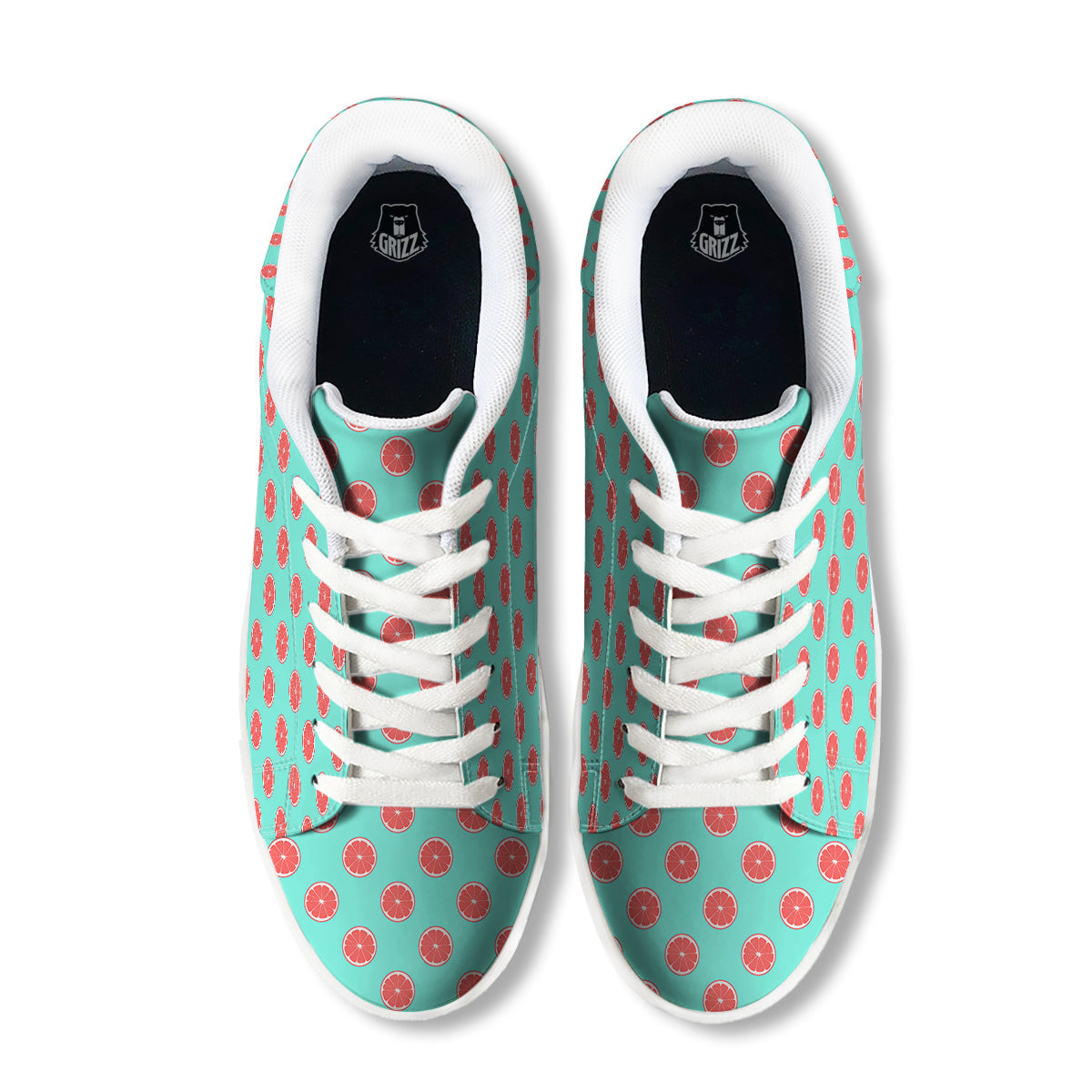 Blue And Pink Grapefruit Sliced Print Pattern White Low Top Sneakers-grizzshop