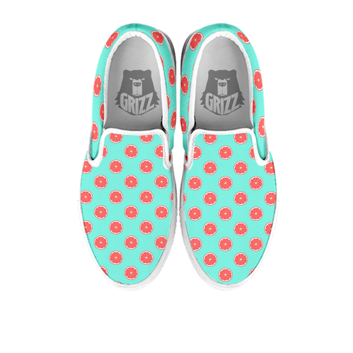 Blue And Pink Grapefruit Sliced Print Pattern White Slip On Shoes-grizzshop