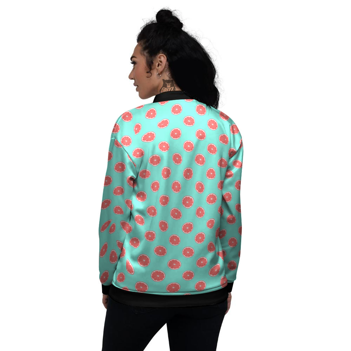 Blue And Pink Grapefruit Sliced Print Pattern Women's Bomber Jacket-grizzshop