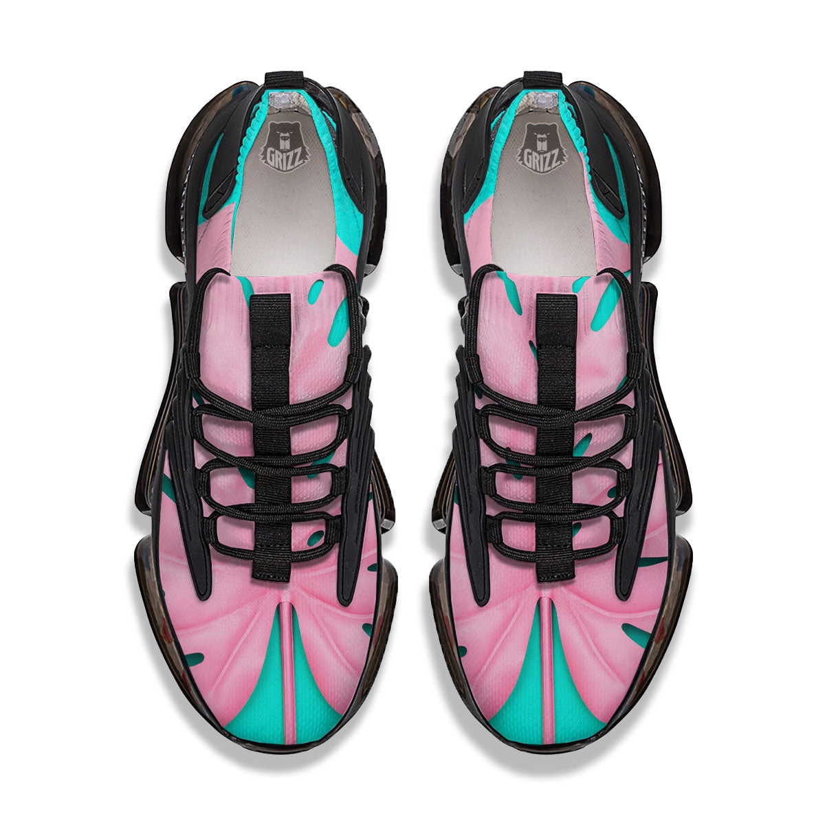 Blue And Pink Tropical Palm Leaf Print Black Gym Shoes-grizzshop