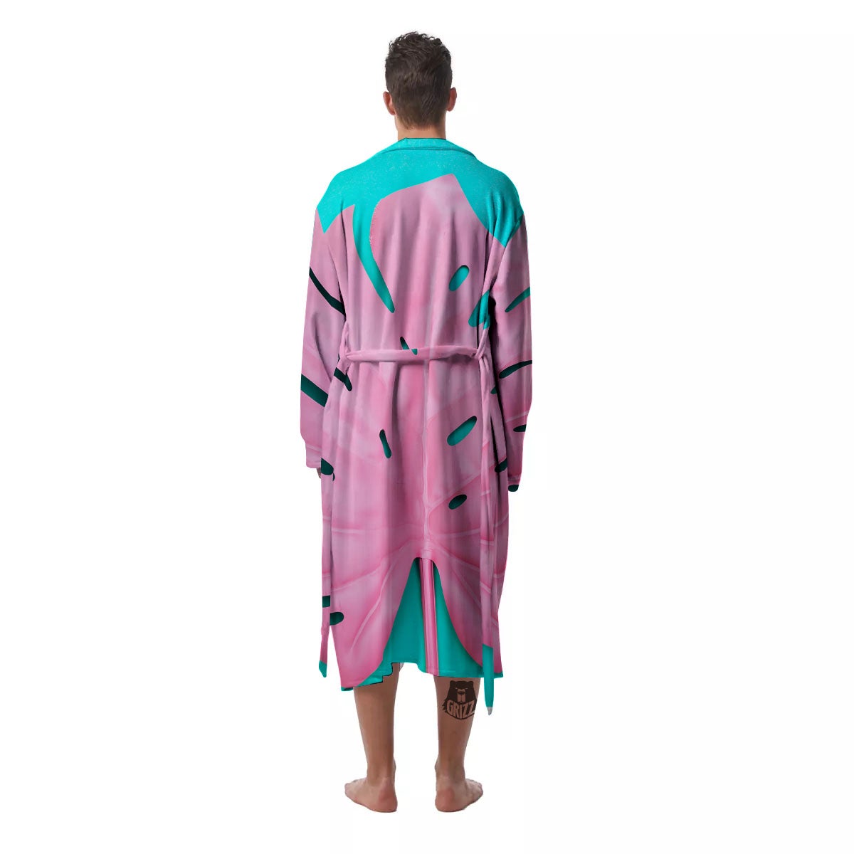 Blue And Pink Tropical Palm Leaf Print Men's Robe-grizzshop