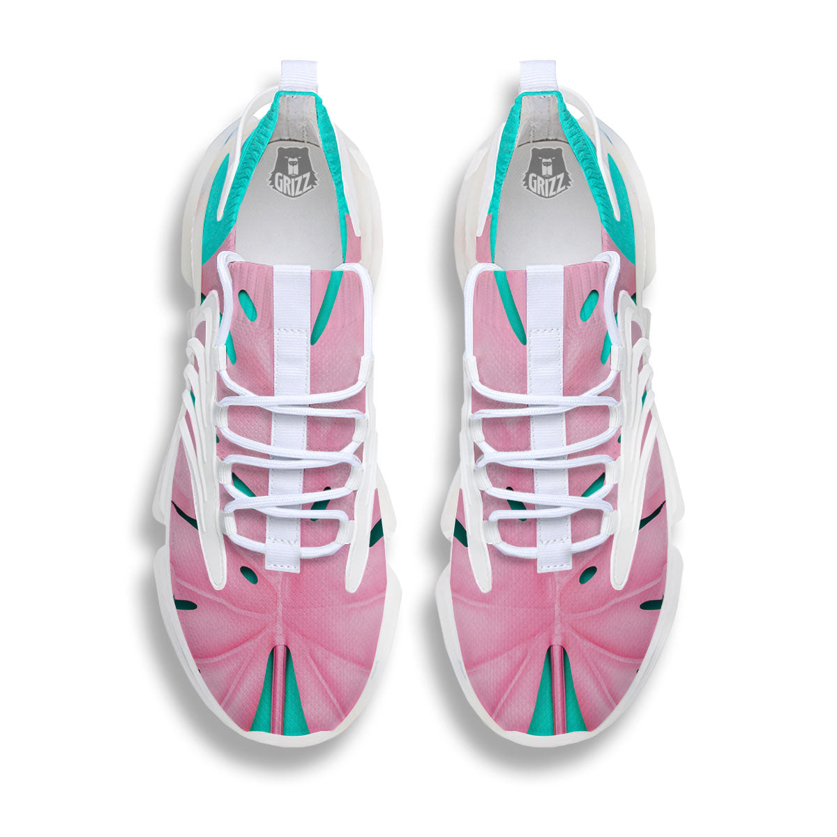 Blue And Pink Tropical Palm Leaf Print White Gym Shoes-grizzshop