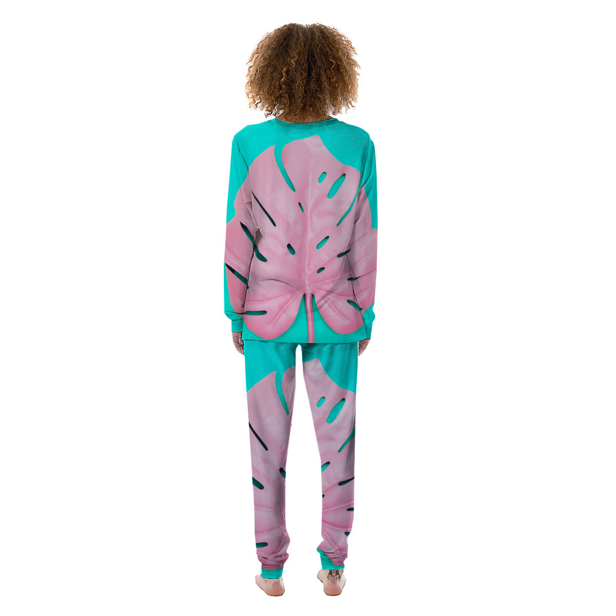 Blue And Pink Tropical Palm Leaf Print Women's Pajamas-grizzshop