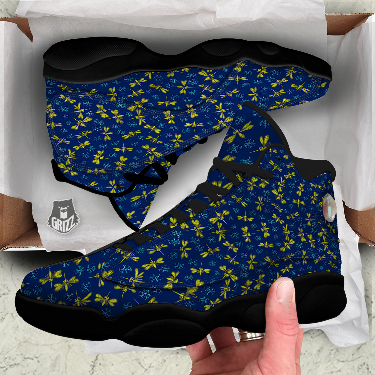 Blue And Yellow Mosquito Flying Print Pattern Black Basketball Shoes-grizzshop