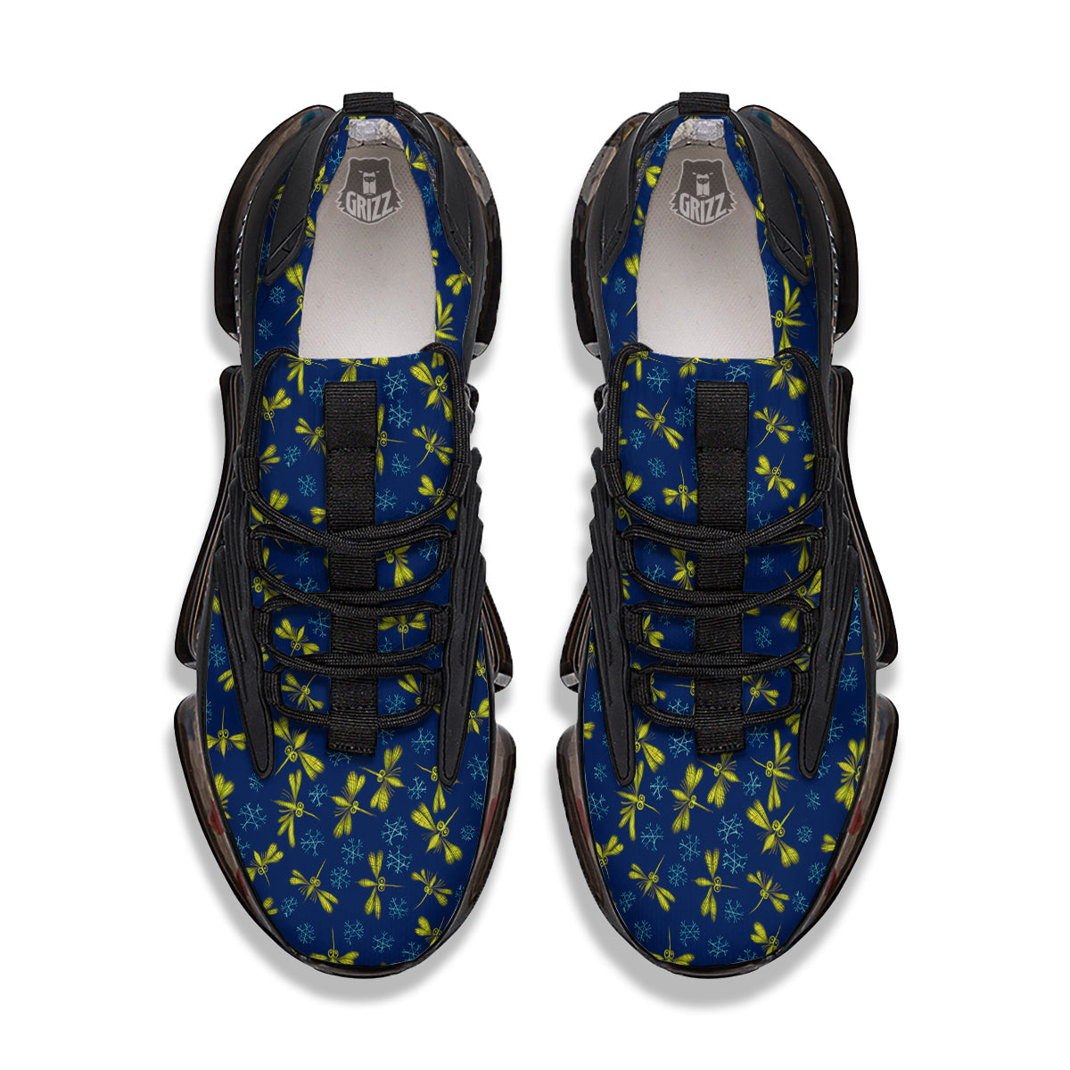 Blue And Yellow Mosquito Flying Print Pattern Black Gym Shoes-grizzshop