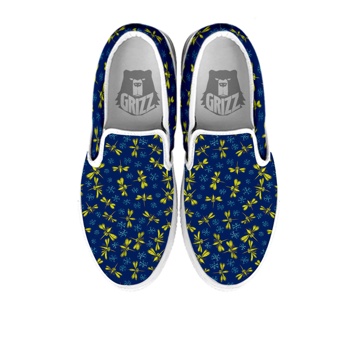 Blue And Yellow Mosquito Flying Print Pattern White Slip On Shoes-grizzshop