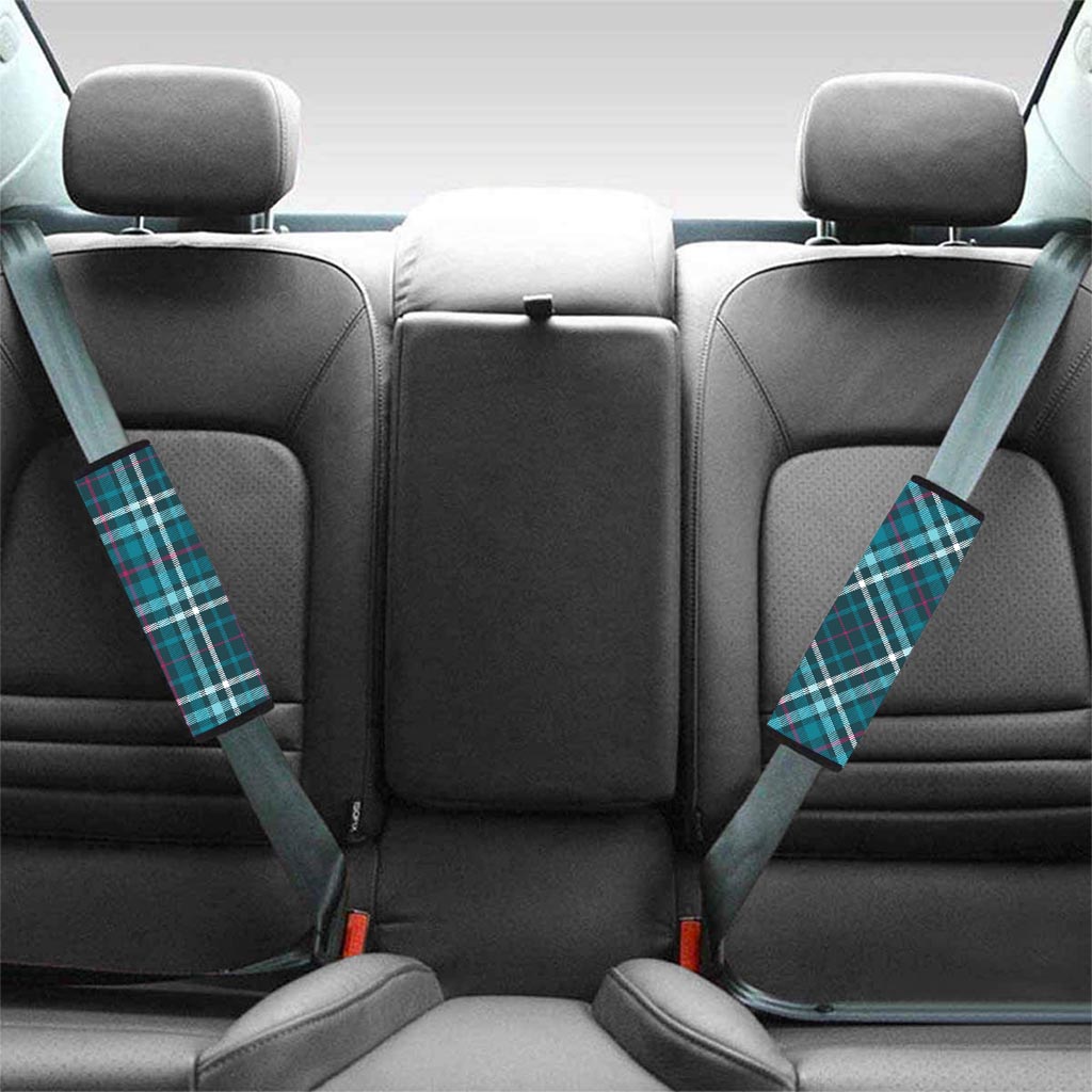 Blue Aqua Plaid Tartan Seat Belt Cover-grizzshop