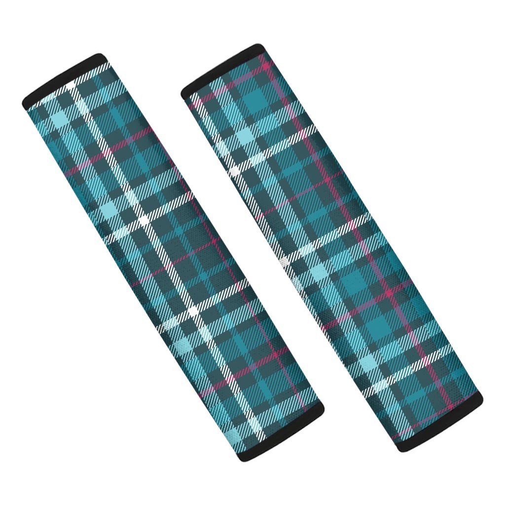 Blue Aqua Plaid Tartan Seat Belt Cover-grizzshop