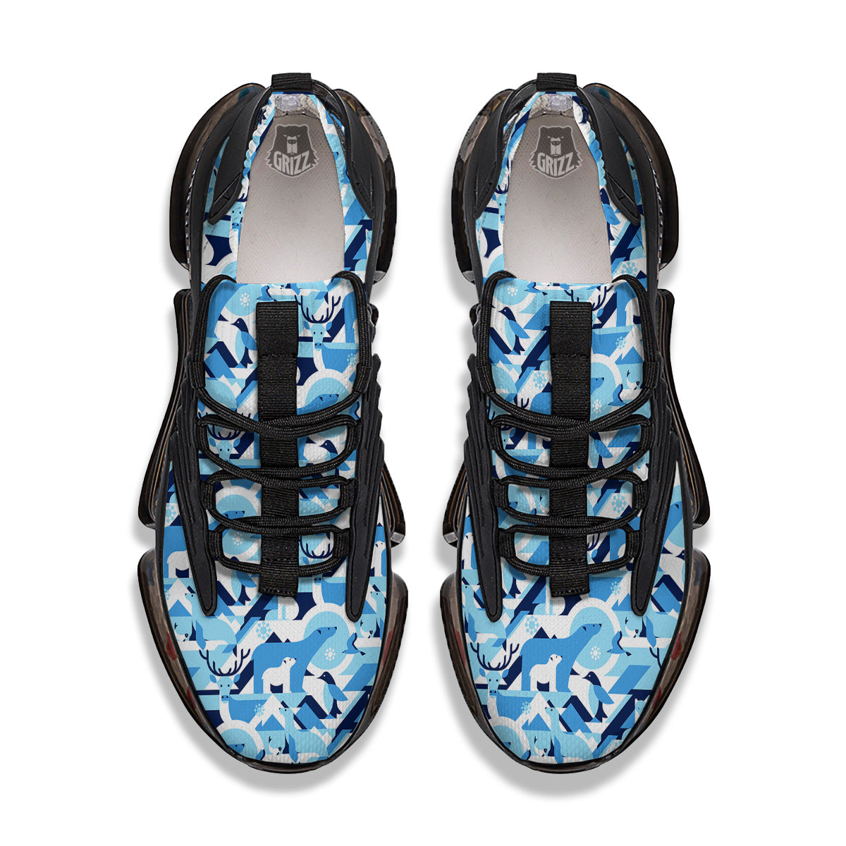 Blue Arctic Animals Print Pattern Black Gym Shoes-grizzshop