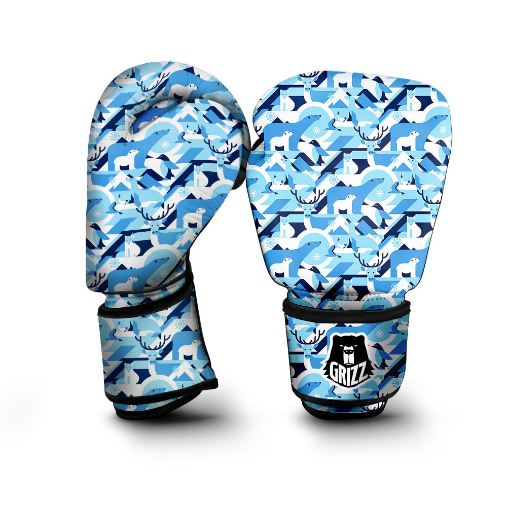 Blue Arctic Animals Print Pattern Boxing Gloves-grizzshop